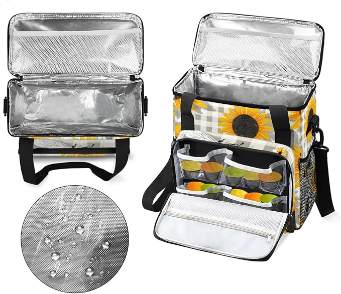 Sunflower Bee Coffee Maker Carring Bag, Large Insulated Storage Organizer Case - Image 3