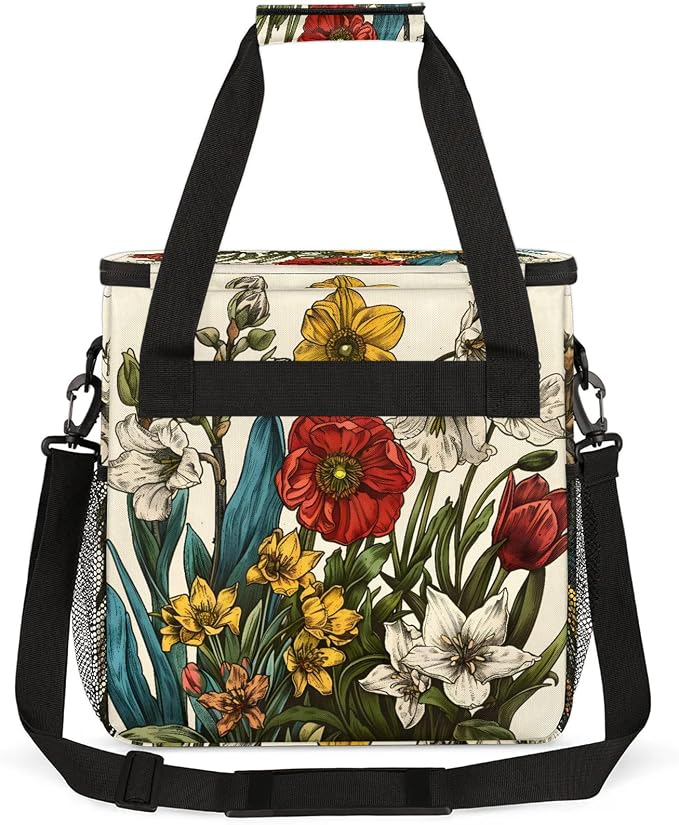 Spring Watercolor Red Beige Poppy Coffee Maker Carring Bag, Large Insulated - Image 5