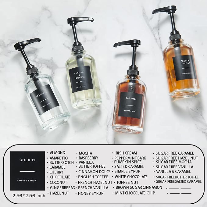 Coffee Syrup Dispenser for Coffee Bar, Glass Syrup Bottle - Image 3