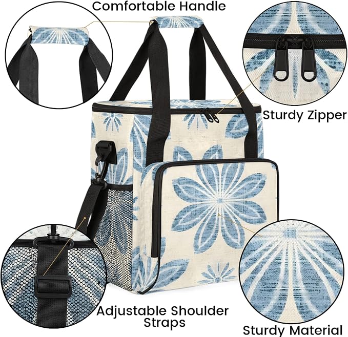 Ethnic Blue Flower Coffee Maker Carring Bag, Large Insulated Storage Organizer - Image 6