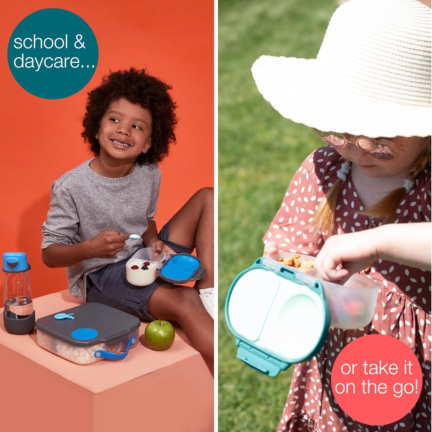 b.box Snack Box (2-pack) Reusable Snack Containers with Lids – Bento Box for Kids & Toddlers, Leakproof Lunch Box, BPA-Free and Dishwasher Safe Snack Container(O'Breeze + Blue Slate, 1 3/4 Cup)
