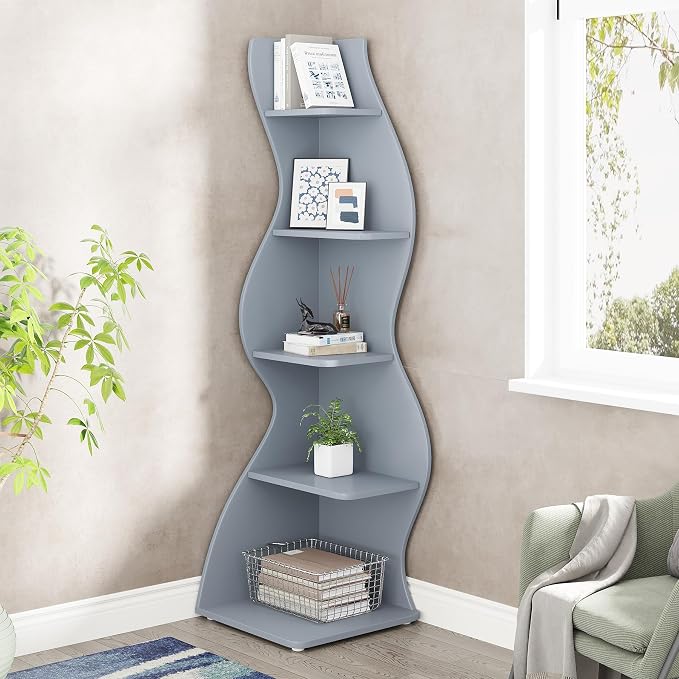 Tribesigns Corner Shelf, Modern 5-Tier Wall Corner Bookshelf, Stylish Corner - Image 6