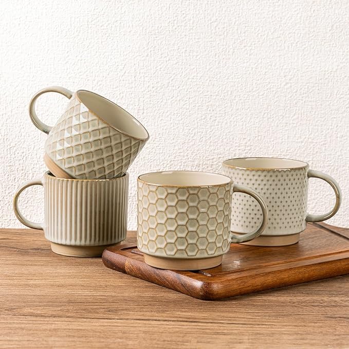 GBhome 12OZ Stackable Coffee Mugs, Ceramic Coffee Mugs by GBhome