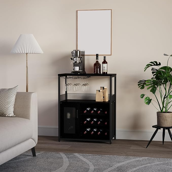 Jojoka LED Lighted 3-Tier Wine Bar Cabinet, Freestanding Sideboard Buffet - Image 9