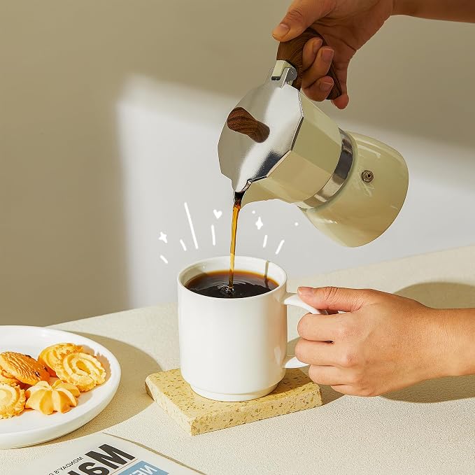 Sweese 10 Oz Stackable White Coffee Mug, Porcelain Coffee Mugs Sets of 6 - Image 4