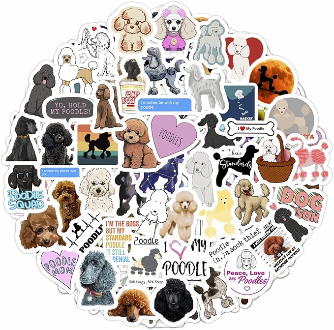 100Pcs Poodle Stickers for Water Bottle and Laptop by BulbaCraft