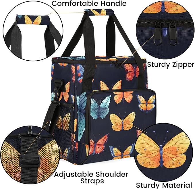 Butterflies Coffee Maker Carring Bag, Large Insulated Storage Organizer Case - Image 6