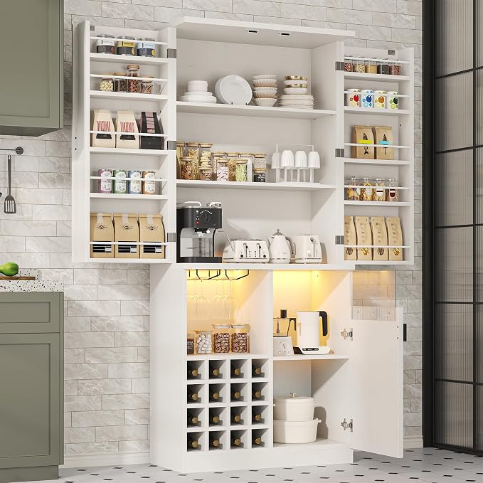 kepptory 72" Tall Kitchen Pantry Storage Cabinet, Freestanding Bar Cabinet - Image 7
