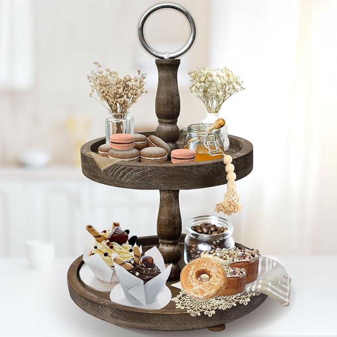 Premium Rustic Round 2 Tier Tray Stand by FeltCreativeHomeGoods