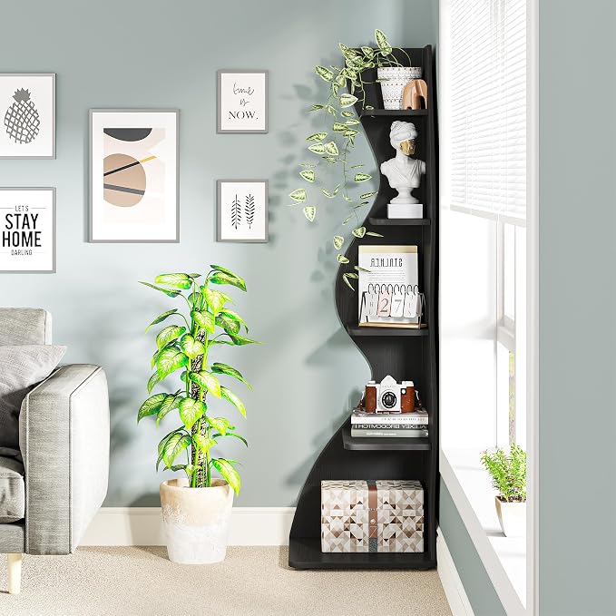 Tribesigns Corner Shelf, Modern 5-Tier Wall Corner Bookshelf, Stylish Corner - Image 5