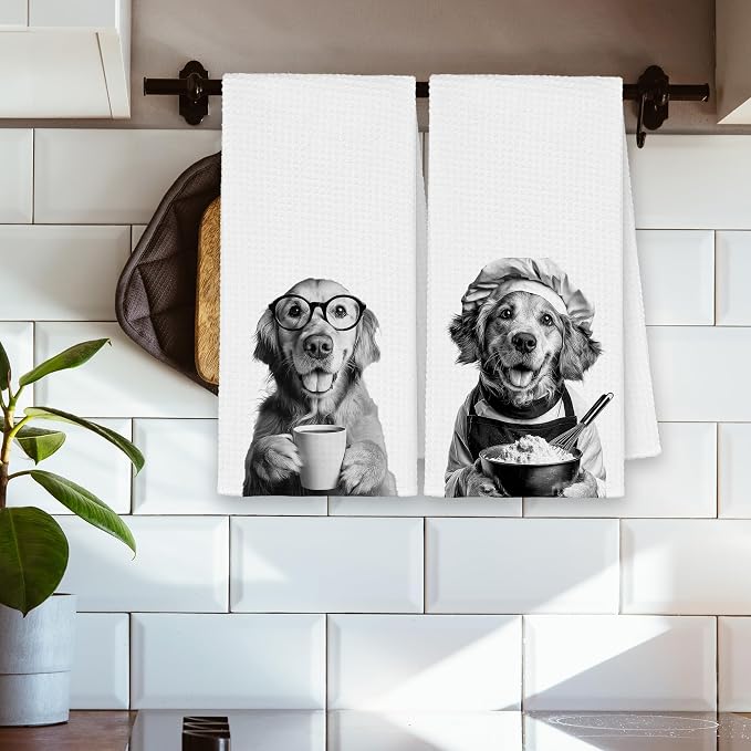 Dog Golden Retriever Kitchen Towels Set of 2, Funny Cute Hand Bathroom Towels - Image 3