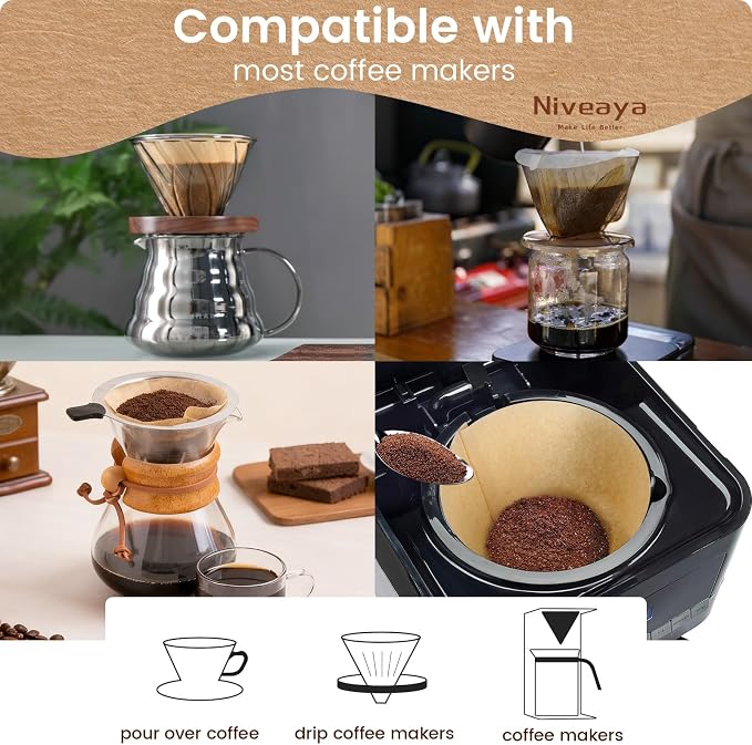 Niveaya Coffee Filters 300 Count, Cone Coffee Filter #4, Natural Paper Coffee - Image 3