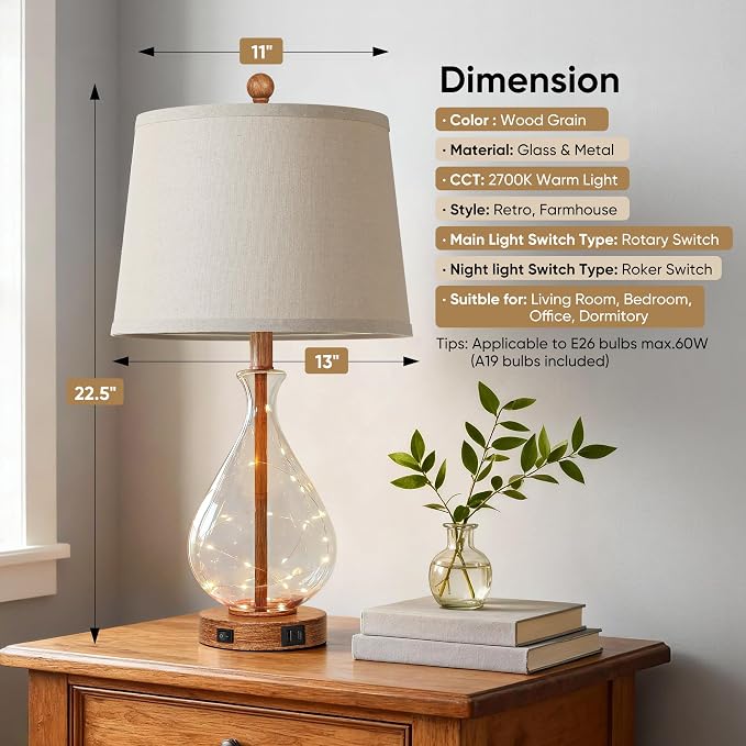 QiMH Farmhouse Table Lamps Set of 2 - Image 4