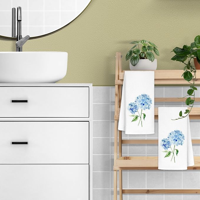 Blue Hydrangea Floral Hand Towels - Image 5