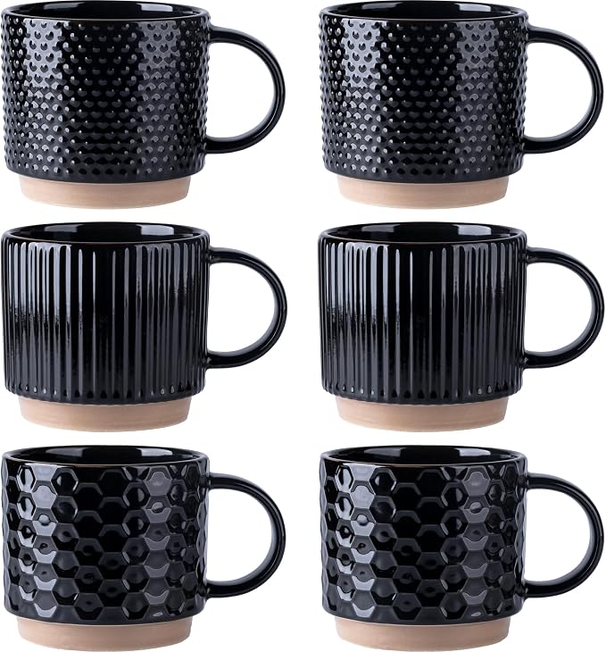 GBhome 12OZ Stackable Coffee Mugs Set of 6, Ceramic Coffee Mugs by GBhome
