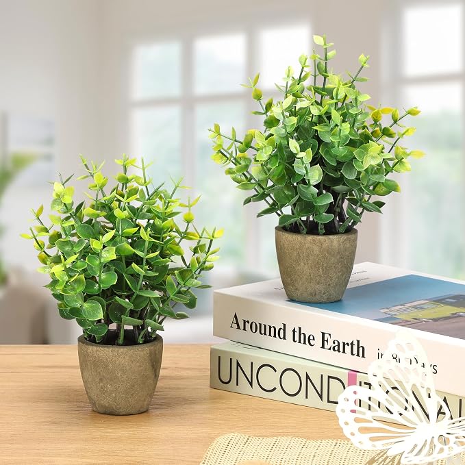 FAVOWREATH 2 Pack Fake Plants Ceramic Mini Artificial Greenery Potted Plants - Image 2
