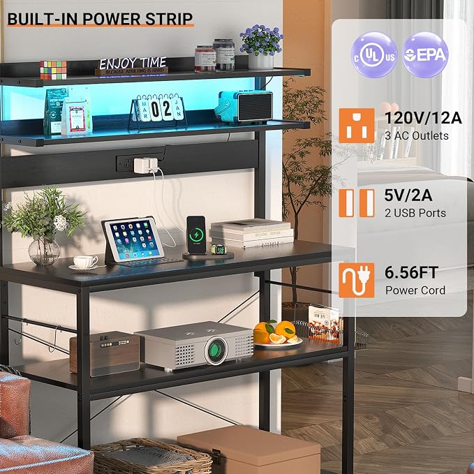 Aheaplus Bakers Rack with Power Outlet, Microwave Stand, 5 Tiers Coffee Bar - Image 3