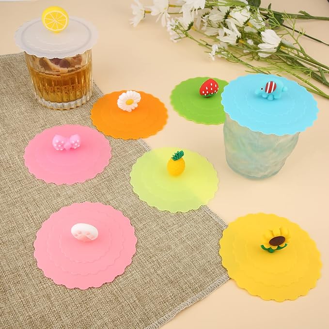 KINBOM 8pcs Silicone Cup Lids, Colorful Anti-Dust Mug Cover - Image 3