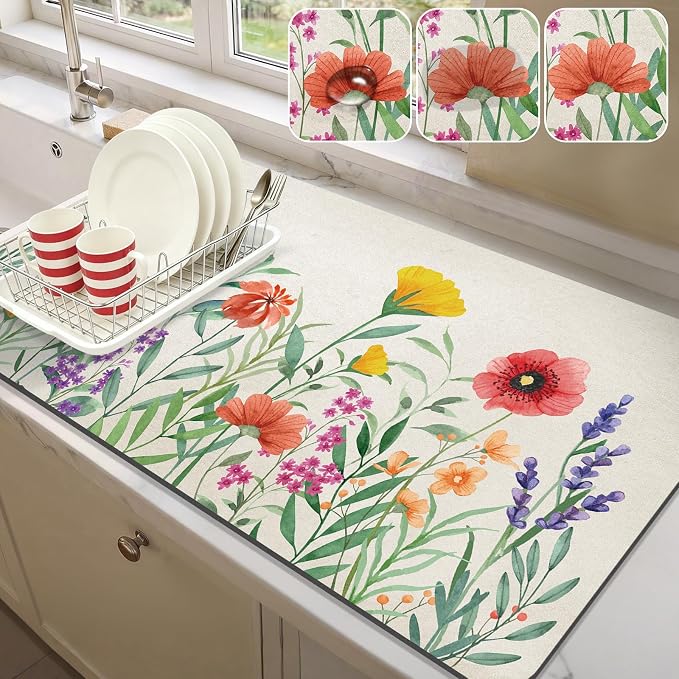 LOKHOM Dish Drying Mat for Kitchen Counter, Dish Drainer Rack Mat for Kitchen by LOKHOM