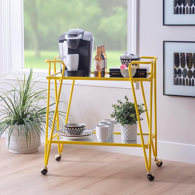Linon Gina Yellow Mid Century Bar Cart - Image 5