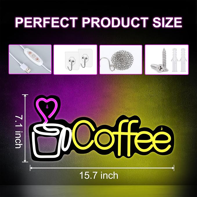 Coffee Neon Sign LED lights for Business, Dimmable 5V USB Powered for Wall Decor - Image 3
