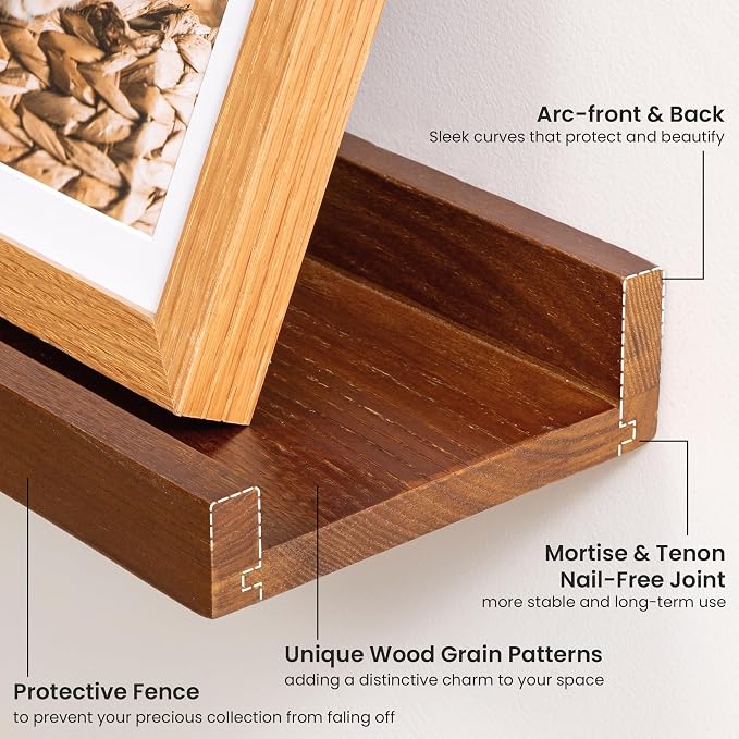 Acovy Solid Ash Wood Picture Ledge Shelf, 24 Inch Floating Shelves - Image 5