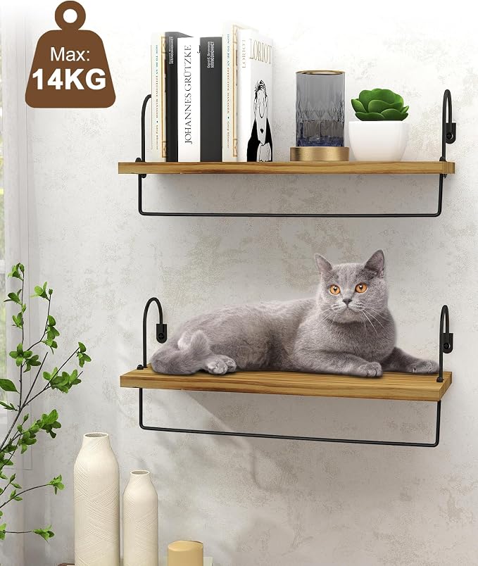 Wall Mount Floating Shelves, Wooden Coffee Bar Hanging Storage Shelf Rustic Cup - Image 6