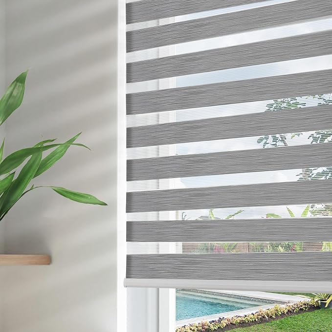 Joydeco Cordless Zebra Blinds for Windows, Dual Layer Free-Stop Zebra Shades by JOYDECO