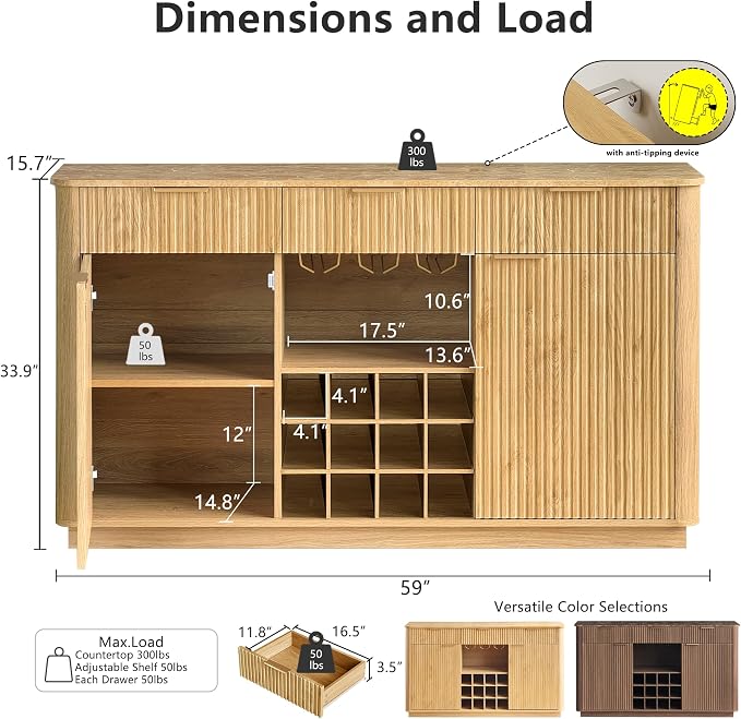 win2win Fluted Sideboard Buffet Cabinet - Image 2