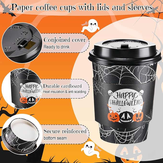 Umigy 100 Pack Halloween Disposable Coffee Cups 12 oz Paper Coffeeware - Image 3