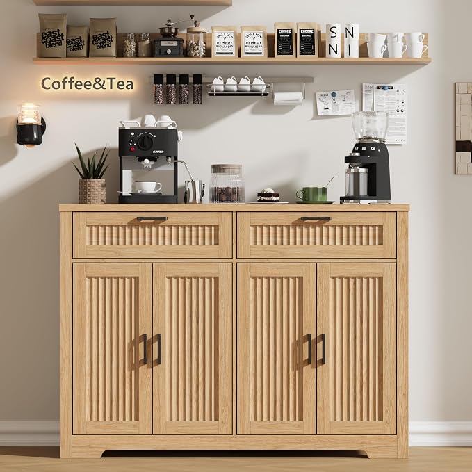 Buffet Cabinet with 2 Storage Drawers, Farmhouse Coffee Bar Table with Storage - Image 3