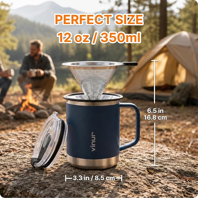 VINUR Stainless Steel Pour Over Coffee Maker, 12 oz Insulated Coffee Maker - Image 8