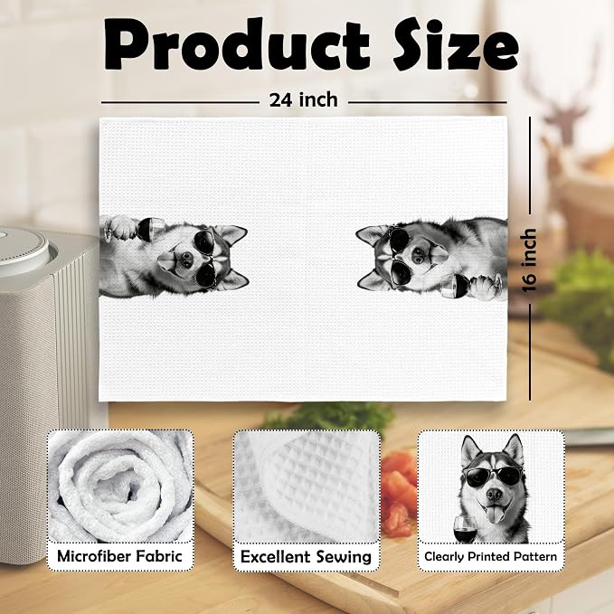 Funny Siberian Husky Wine Bar Kitchen Dish Towels, Siberian Husky Gifts - Image 6