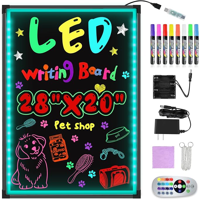 Hosim LED Message Writing Board, 28”x 20" Neon Signs Chalkboard Menu Board by Hosim