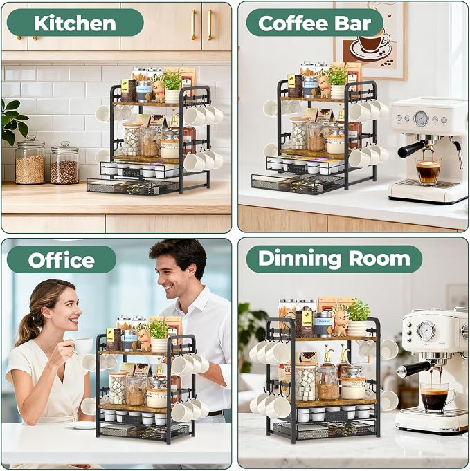 EsLuker.ly Coffee Bar Organizer Station Shelf Mug Holder - Image 7