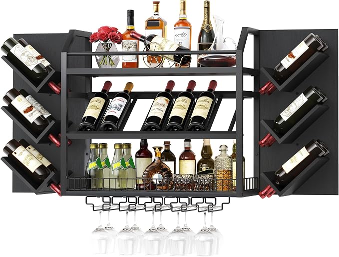 Hoctieon 48.6" Wall Mounted Wine Rack, 3 Tier Hanging Wine Racks - Image 7