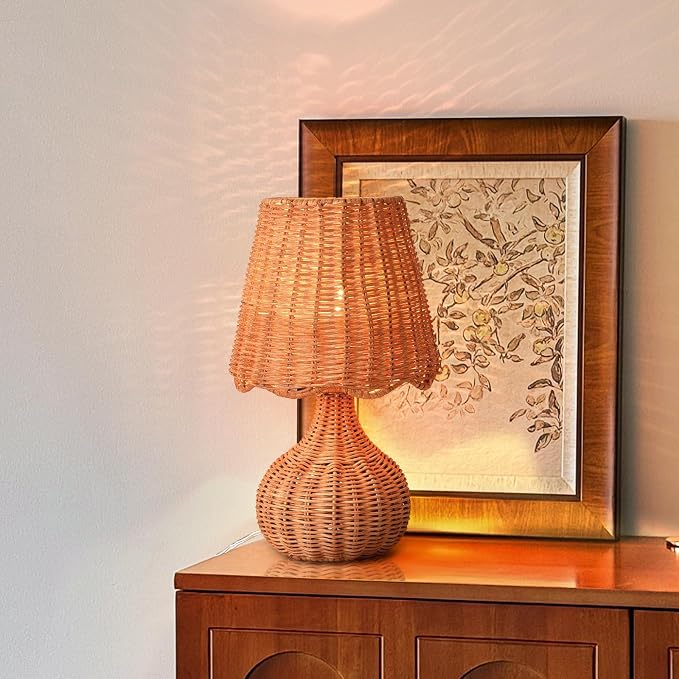 Ziqqeelam Rattan Table Lamp for Bedroom, Boho Small Table Lamps for Bedside by Unknown