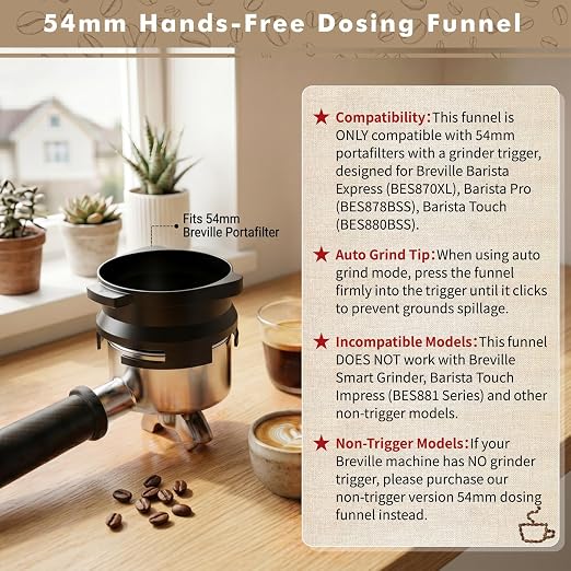 54mm Dosing Funnel for Breville, Espresso Portafilter Dosing Ring, Hands-Free - Image 7