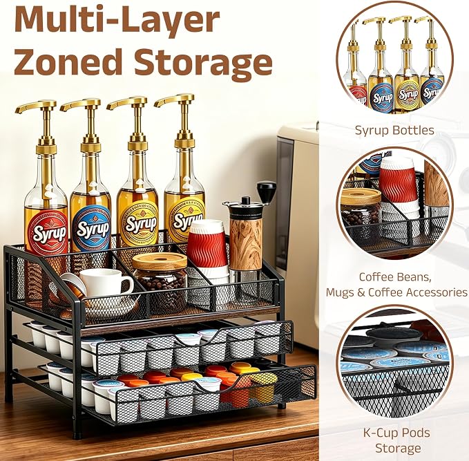 Coffee Bar Organizer, 3-Tier Coffee Station Organizer, Wood Coffee Syrup - Image 8