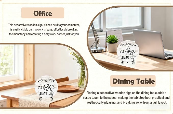 Coffee Desk Decor Sign, Farmhouse Wood Plaque, It Is Coffee Time Wood Sign - Image 5