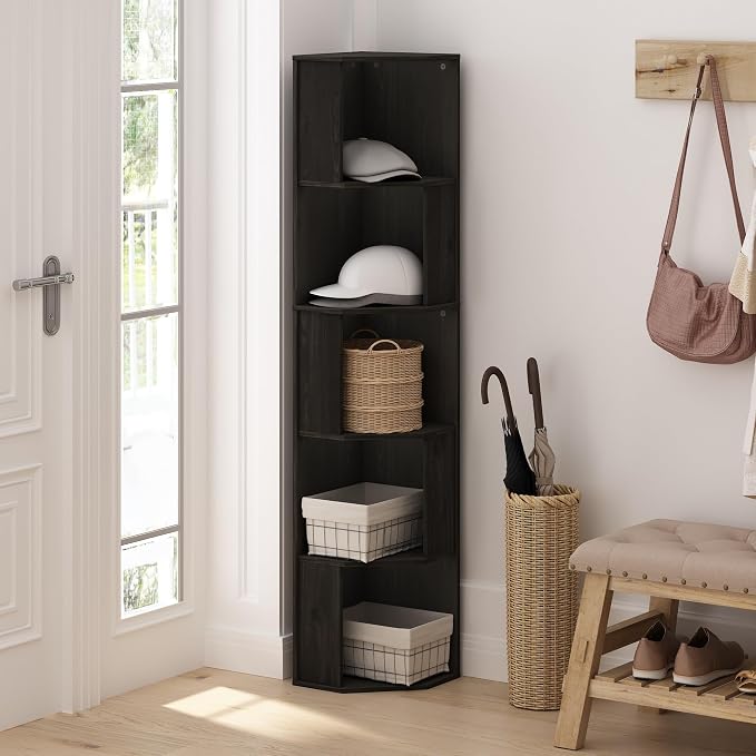 Furinno ECON Corner Shelf, 5-Tier Corner Book Shelf, Standing Storage Shelves - Image 2