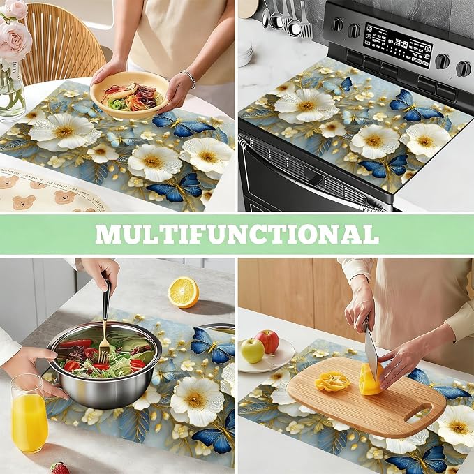 Blue Butterfly Floral Stove Top Cover 28.3 x 20.5 Inches, Heat Resistant Glass - Image 7