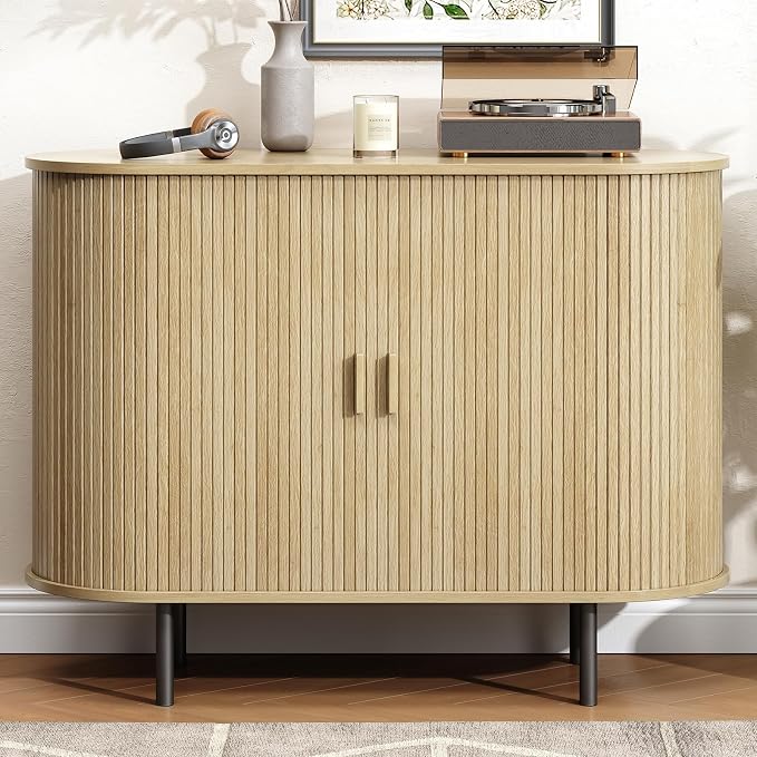 Buffet Cabinet with Storage, Fluted Sideboard Buffet with Sliding Door - Image 9