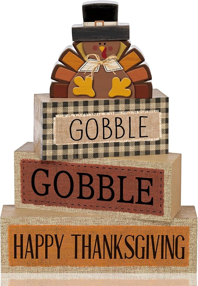 Lineshading 4 Pcs Fall Table Decorations Wooden Turkey Decor Thanksgiving by Lineshading