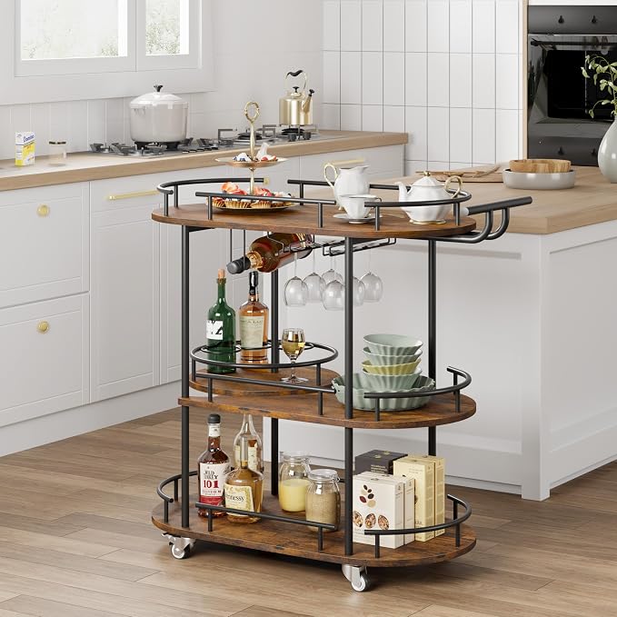 GarveeHome 3-Tier Bar Cart on Wheels, Mobile Serving Cart - Image 2