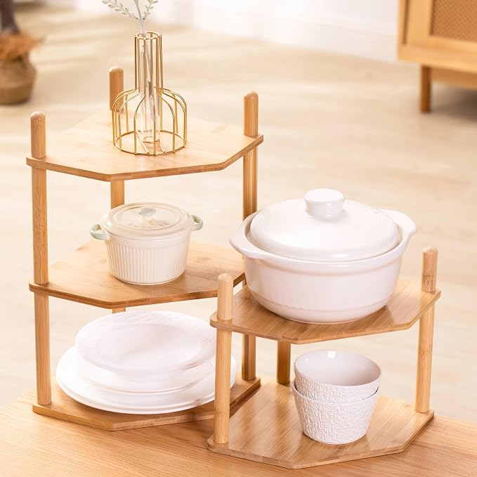 3-Tier Expandable Bamboo Corner Shelf - Image 6