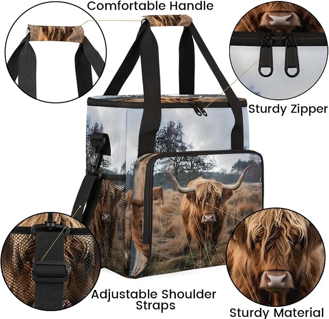 Highland Cow Animal Coffee Maker Carring Bag, Large Insulated Storage Organizer - Image 6