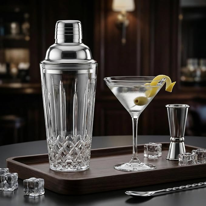 Cut Crystal Glass Cocktail Shaker - 15oz Lead-Free Crystal Shaker - Premium - Image 7