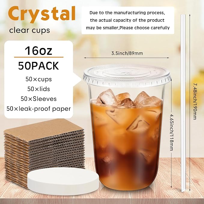 Baderke 50 Sets Clear Plastic Coffee Cups - Image 3