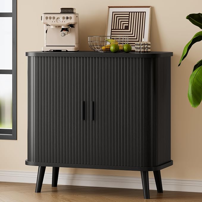 Sideboard Buffet Cabinet with Sliding Door, 31.5" Wide Fluted Modern Accent by Xixini
